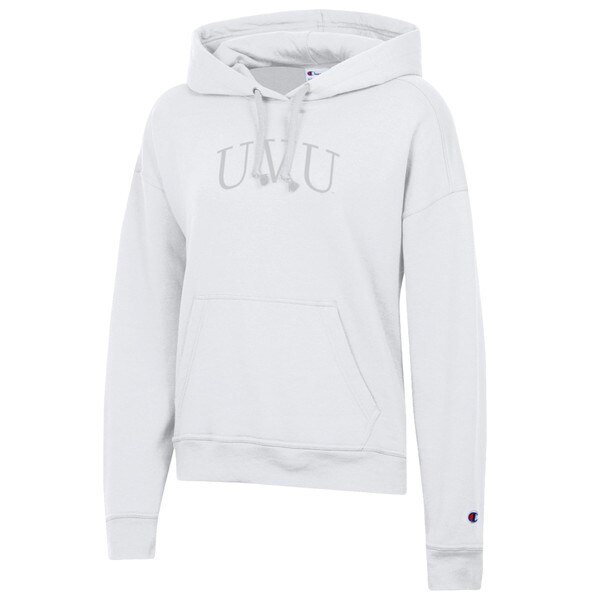 all white hood with white embroidered UVU on the front